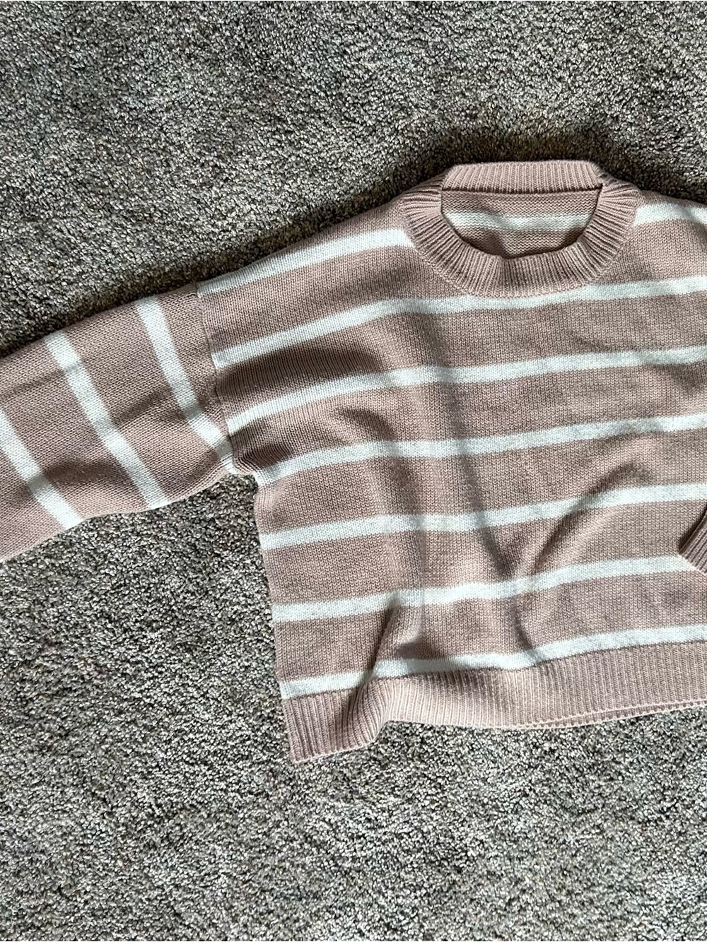 SHEIN Women’s Striped Crewneck Sweater - Blush and White - Small